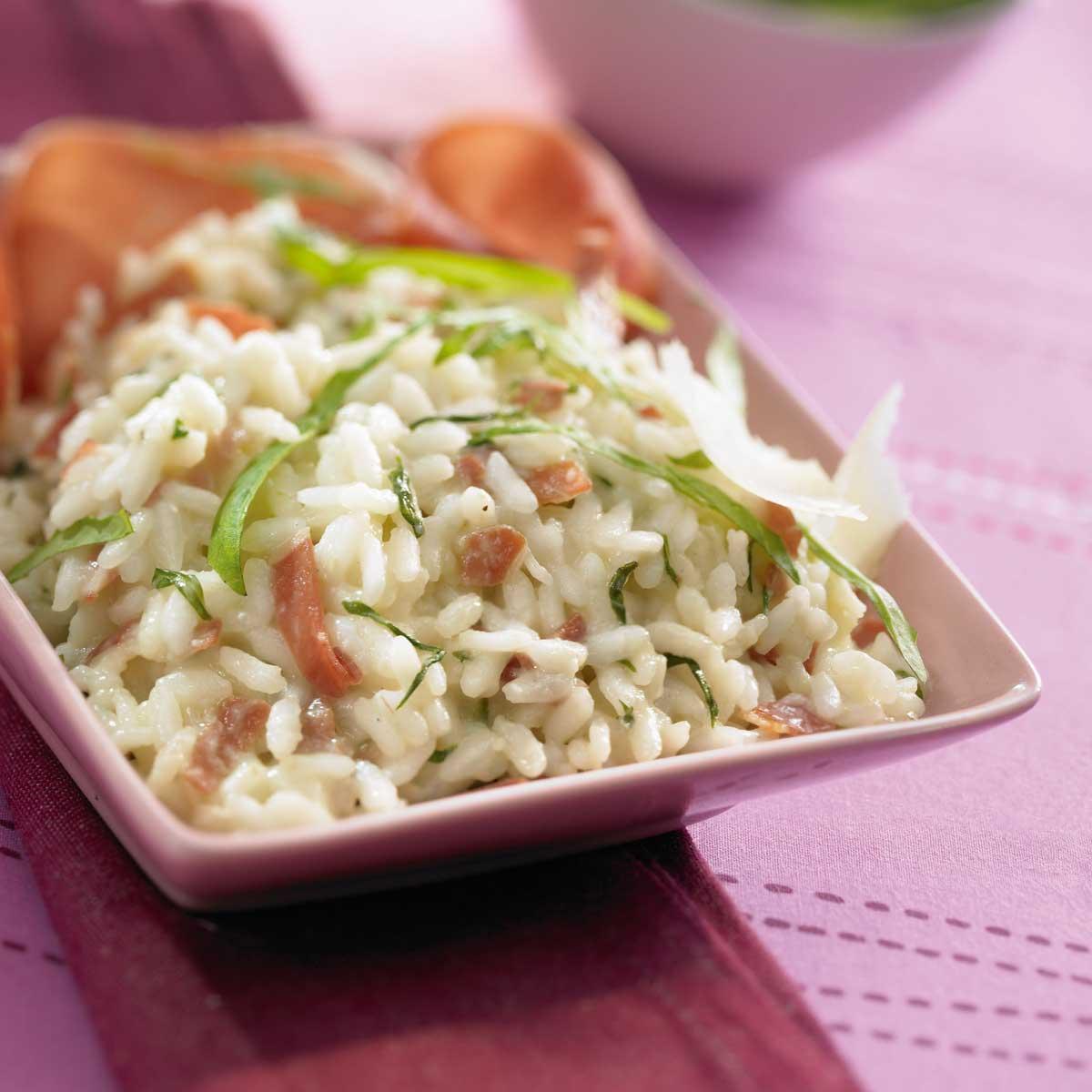 Recette risotto primavera au jambon italien et à la roquette Cuisine