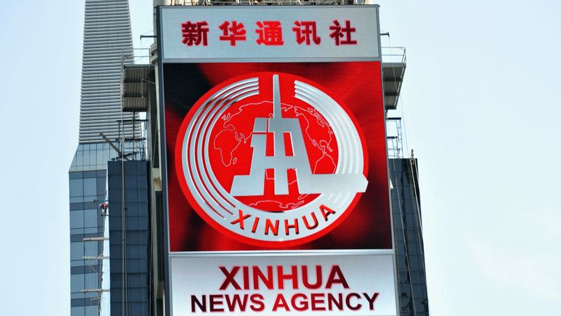 Chine Nouvelle travaille depuis plusieurs années à son expansion internationale (ci-dessus, un panneau lumineux à New York).