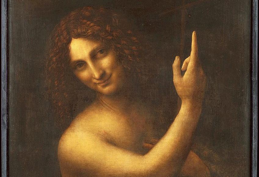 <i>Saint Jean Baptiste</i> (détail), de Léonard de Vinci: le tableau du Louvre le plus reverni.