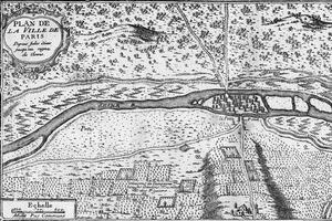 Plan de la ville de Paris, époque de Jules Cesar jusqu'au règne de Clovis, «Paris a travers les siecles», (1878).