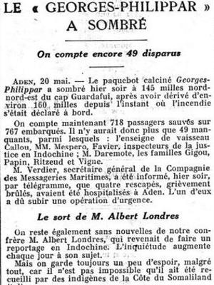 Le 21 mai 1932 «Le Figaro» garde encore l'espoir de retrouver Albert Londres.