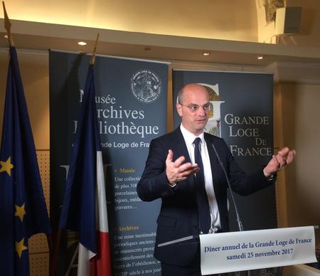 Jean-Michel Blanquer, ministre de l'Education nationale, à la GLDF le 25 novembre 2017.