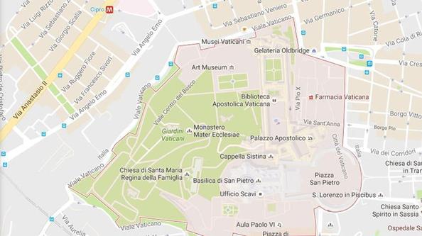 La représentation du Vatican, selon Google Maps.