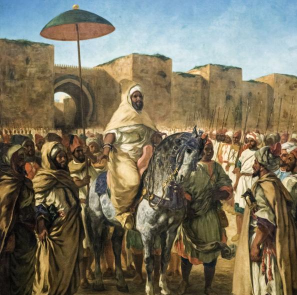 Moulay Abd-Er-Rahman, sultan du Maroc, sortant de son palais de Meknès, entouré de sa garde et de ses principaux officiers, Eugène Delacroix, 1845, Musée des Augustins de Toulouse