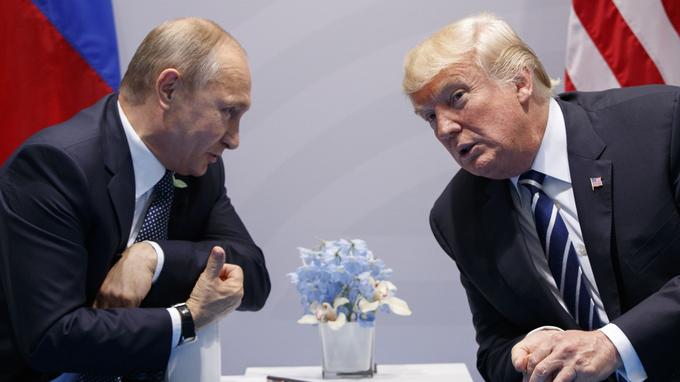  Vladimir Putin and Donald Trump at a Exchange on the sidelines of the G20 in Hamburg. The two presidents will meet again Monday in Finland 