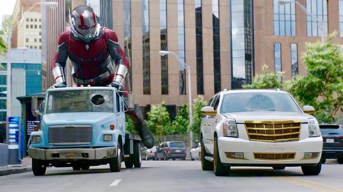  Ant-Man (Paul Rudd) can grow to be able to skateboard on a van in the streets of San Francisco 