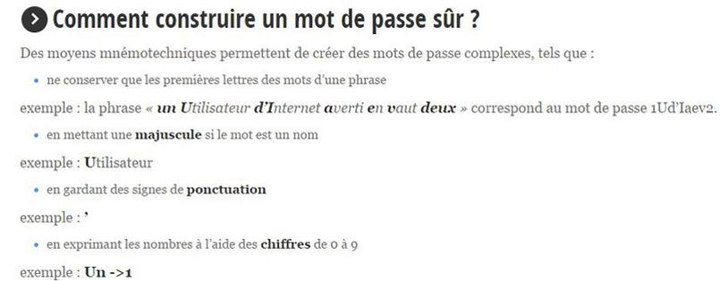 Les recommandations de la CNIL pour un mot de passe sûr.