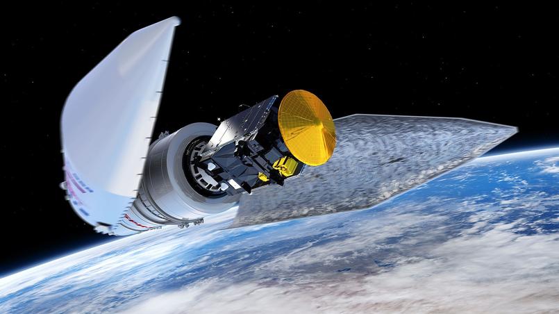 En mars 2016, le dernier étage de la fusée proton met Trace Gas Orbiter et Schiaparelli sur leur trajectoire vers Mars. Crédit: ESA/ATG medialab