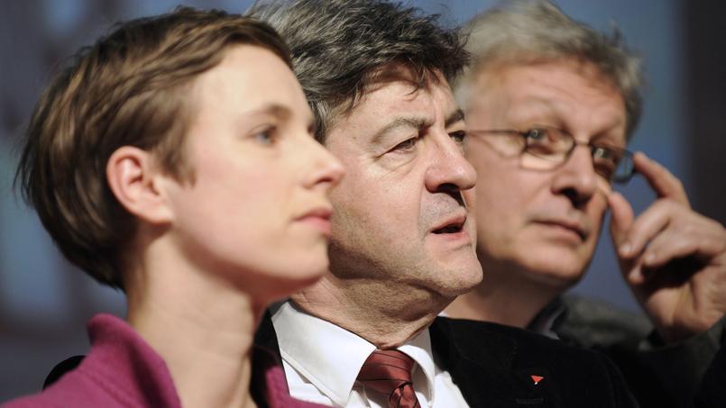 De gauche à droite: Clémentine Autain, Jean-Luc Mélenchon et Pierre Laurent.