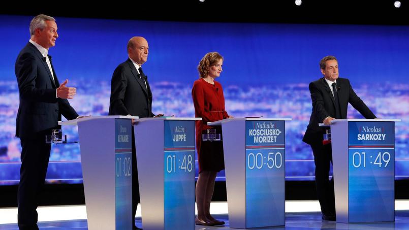 Bruno Le Maire, Alain Juppé, Nathalie Kosciusko-Morizet et Nicolas Sarkozy à la Plaine Saint-Denis, le 13 octobre 2016.