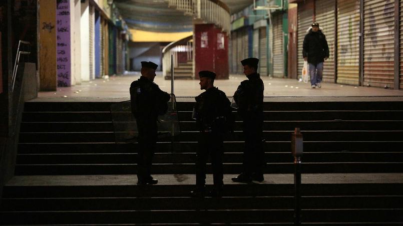 Des policiers surveillent, mardi, l'accès à la cité de la Rose-des-Vents ou cité des 3000, où habite Théo, le jeune homme blessé lors de son interpellation à Aulnay-sous-Bois.