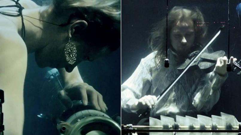 Le groupe danois Aquasonic donne des concerts sous-marins. Les musiciens jouent en apnée.
