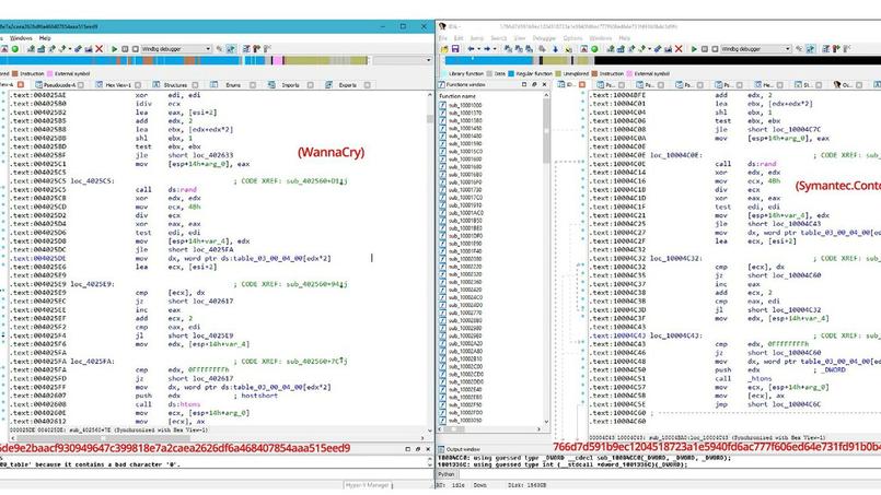 La comparaison des codes de WannaCry et d'un programme du groupe Lazarus.
