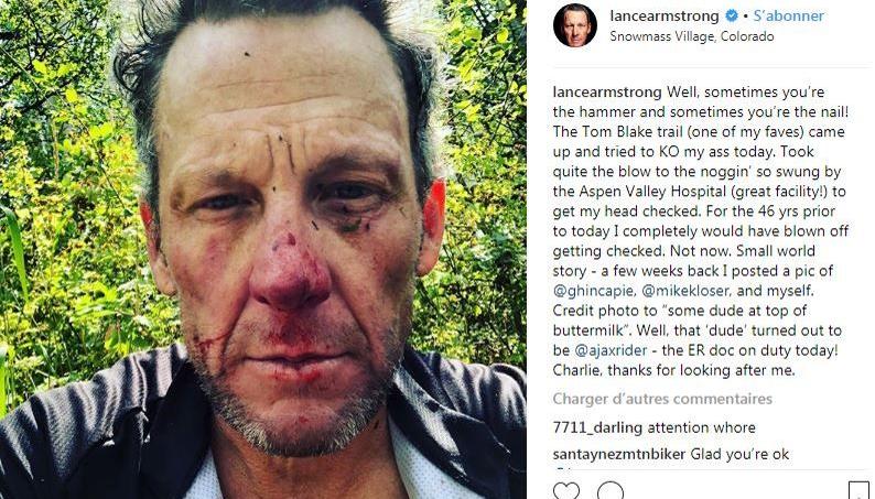 Lance Armstrong à l'infirmerie après un accident de vélo Lance Armstrong à l'infirmerie après un accident de vélo
