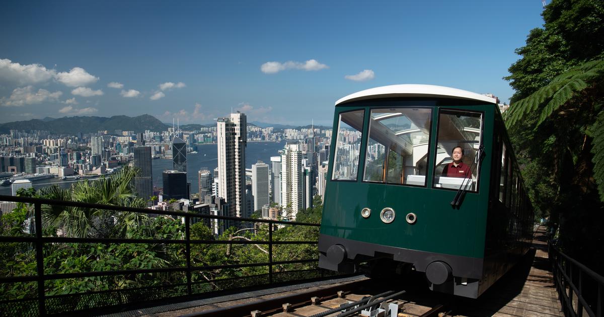 Hong Kong. The new Victoria Peak cable car opened without tourists