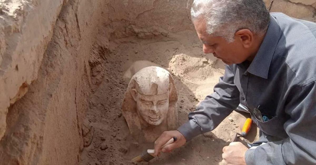 In Egypt, the statuette of a smiling sphinx discovered in a tomb