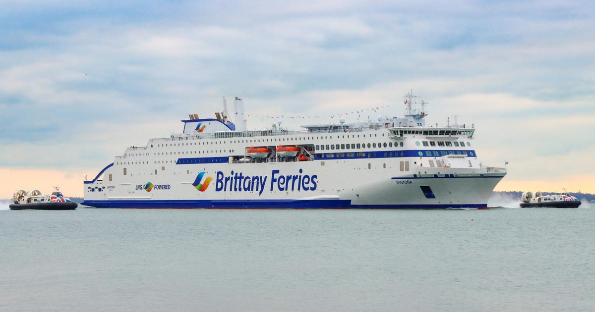 The giant CMA CGM boards Brittany Ferries