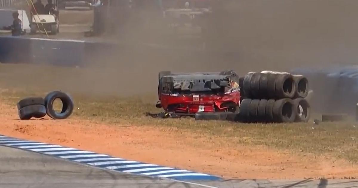the big crash of a Ferrari that ends up on the roof at Sebring