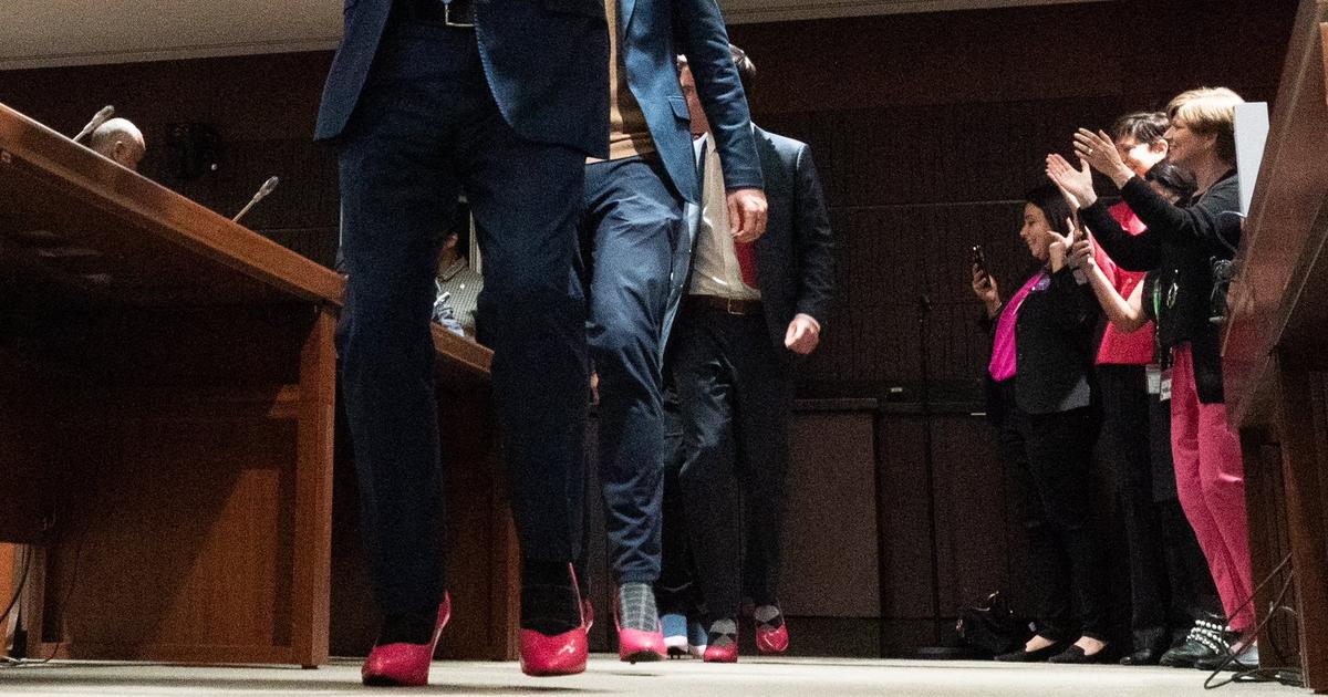 In the video, Canadian politicians parade in pink heels to fight violence against women