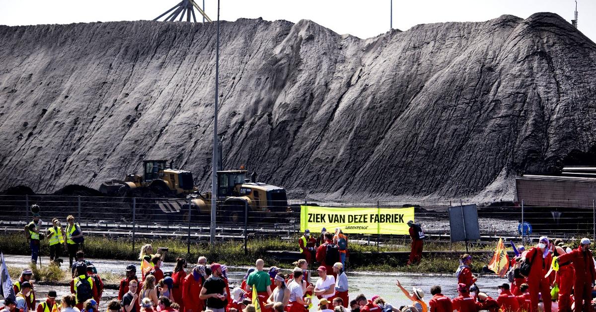 Environmental activists protest at Dutch Tata Steel plant