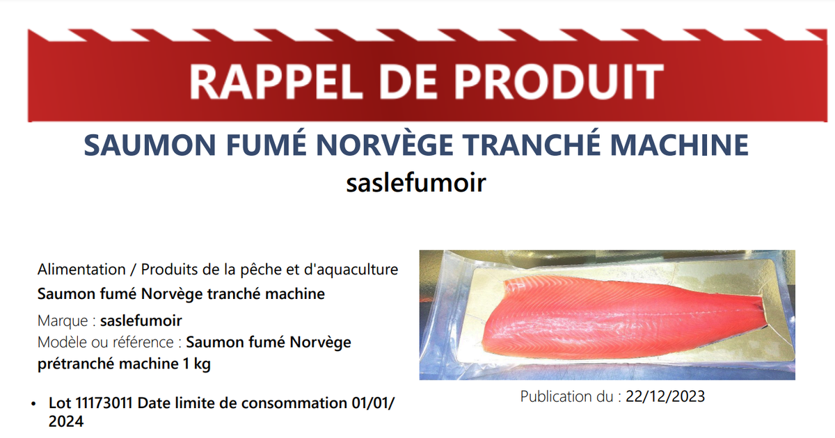 Rappel Consommateur - Détail Saumon fumé Norvège tranché machine saslefumoir