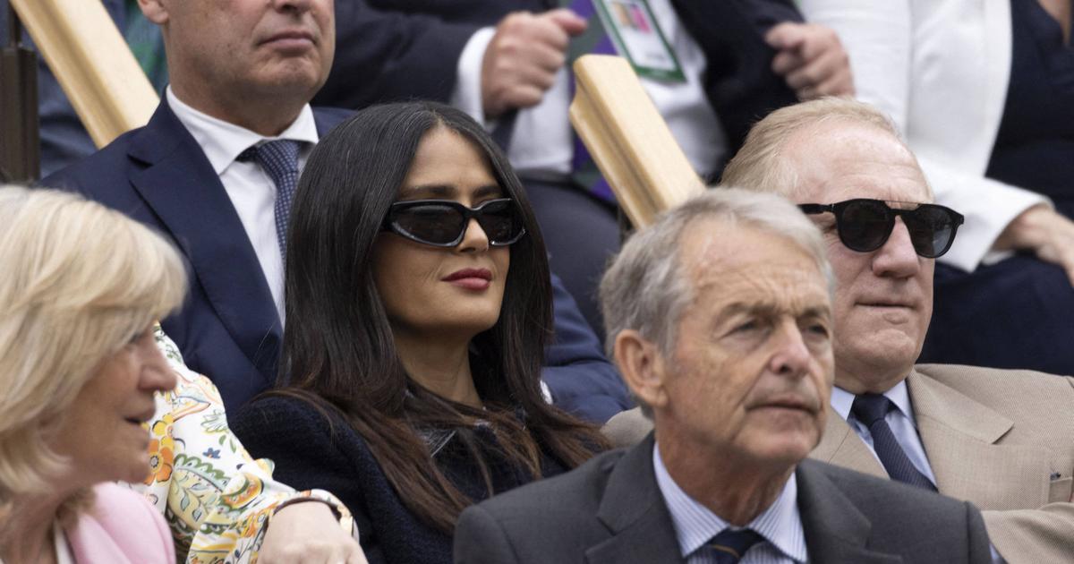 Salma Hayek wears white chevy at Wimbledon race