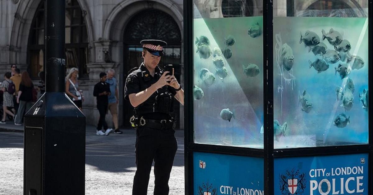 ロンドンのバンクシーの動物シリーズはピラニアで終了