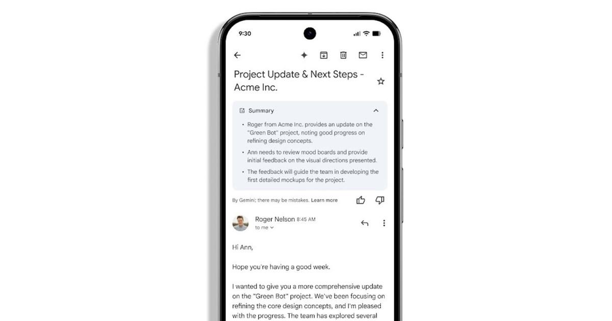 Sur Gmail, Google va résumer automatiquement les mails trop longs avec son IA Gemini