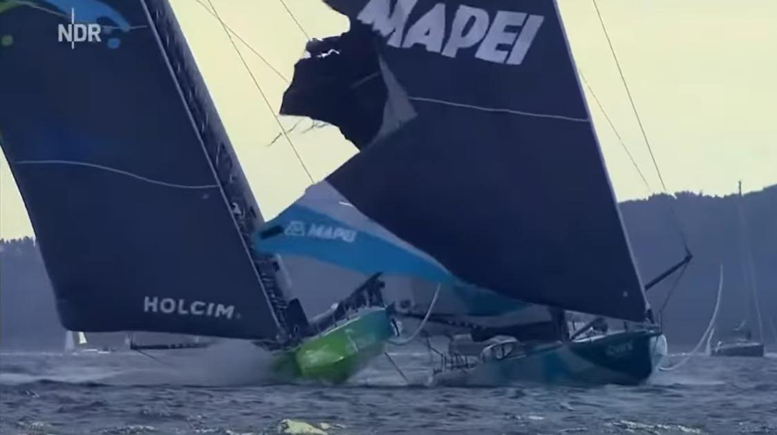 Coque percÃ©e, voile dÃ©chirÃ©e... En vidÃ©o, la spectaculaire collision entre deux bateaux...