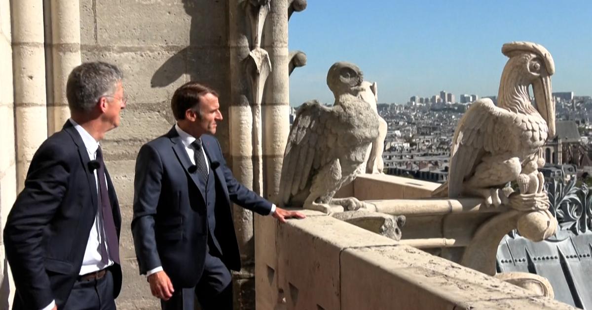 The images of Emmanuel Macron on the towers of the Notre-Dame de Paris cathedral