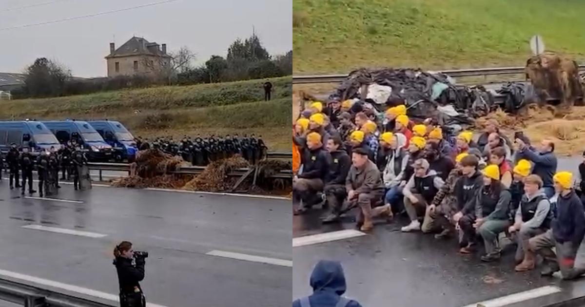 «On est fier de notre France» : genou à terre face aux gendarmes, les agriculteurs de Corrèze chantent la Marseillaise avant de quitter un barrage