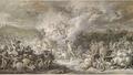 Les Combats de Diomède, par David, 1776 (Vienne, Albertina, Graphische Sammlung). L’influence de Charles Le Brun, dont David admirait les Batailles d’Alexandre, est ici sensible.