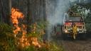 Des pompiers luttent contre le feu à Luglon, le 16 août 2026.