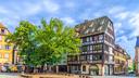 Vue des deux tilleuls de la place Saint-Étienne, à Strasbourg.