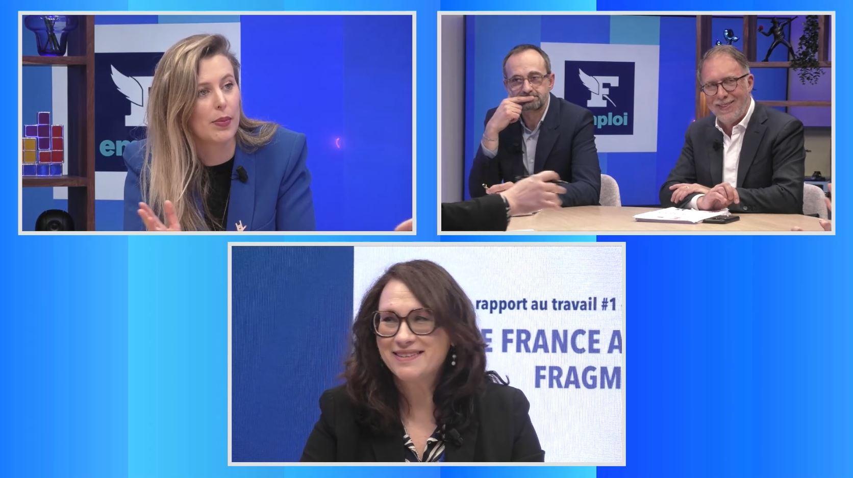 Elise Moron, Jean Pralong et Samuel Tual sur le plateau du Figaro emploi pour la parution du baromètre du rapport au travail #1