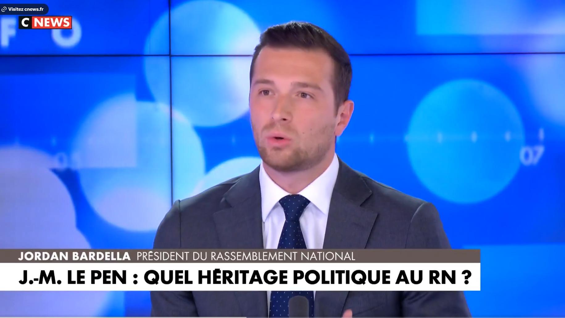 Jordan Bardella refuse de «réduire» Jean-Marie Le Pen à «quelques polémiques et propos condamnés par la justice»