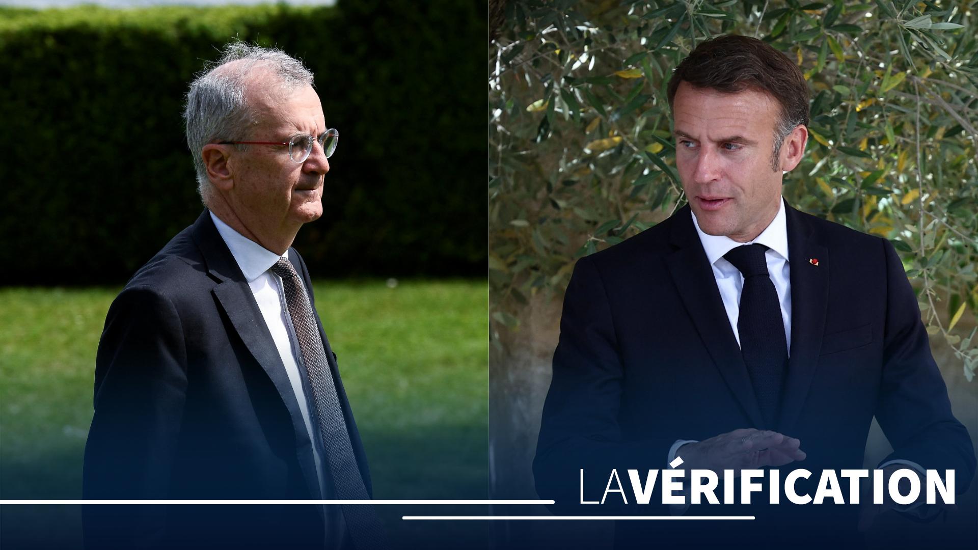 François Villeroy de Galhau, gouverneur de la Banque de France et Emmanuel Macron, président de la République.