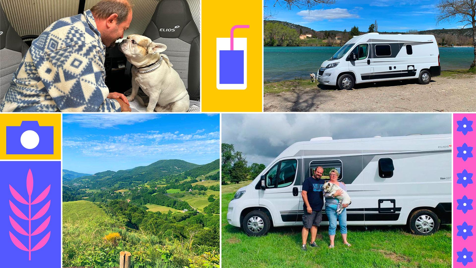 Quinquagénaires, Sandro et Magali voyagent avec leur bouledogue, Arsouille, dans leur «niche à roulettes».