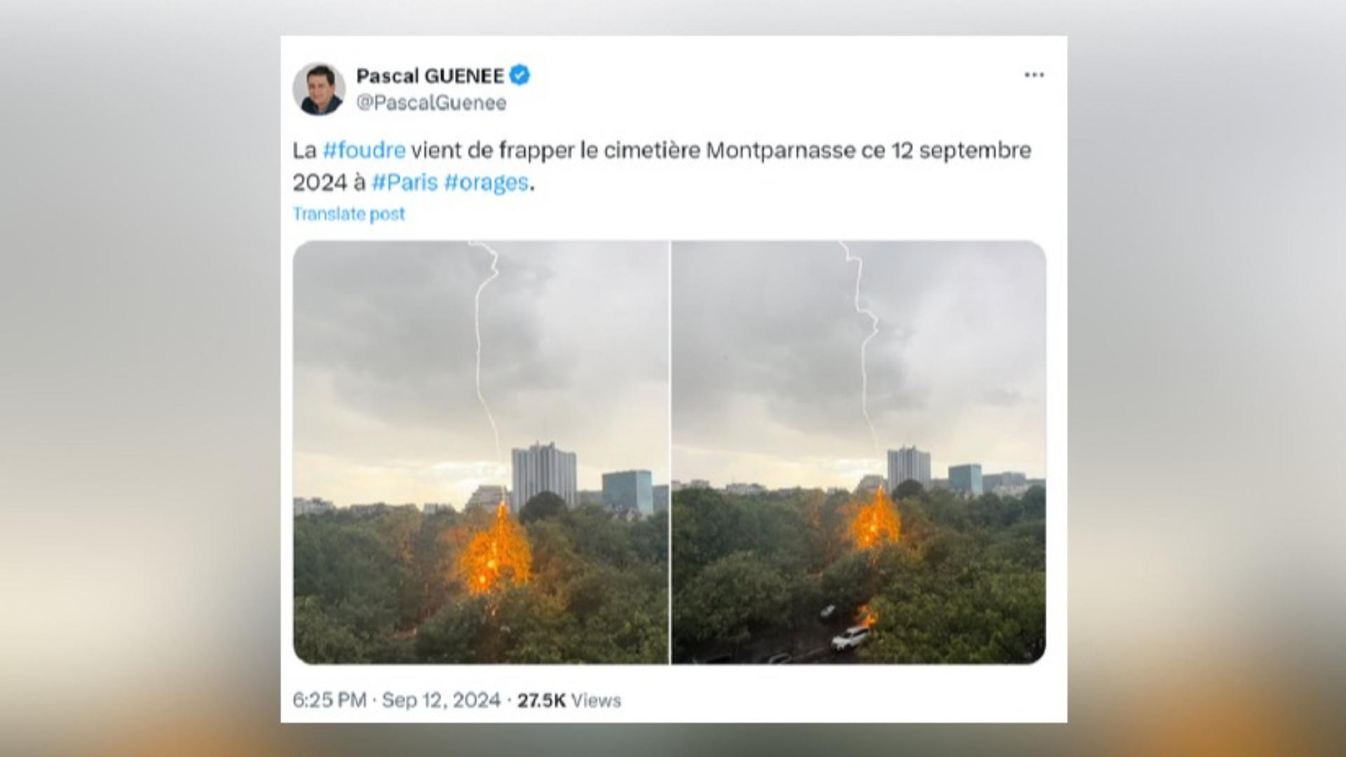 Paris : les images impressionnantes de la foudre frappant le cimetière du Montparnasse