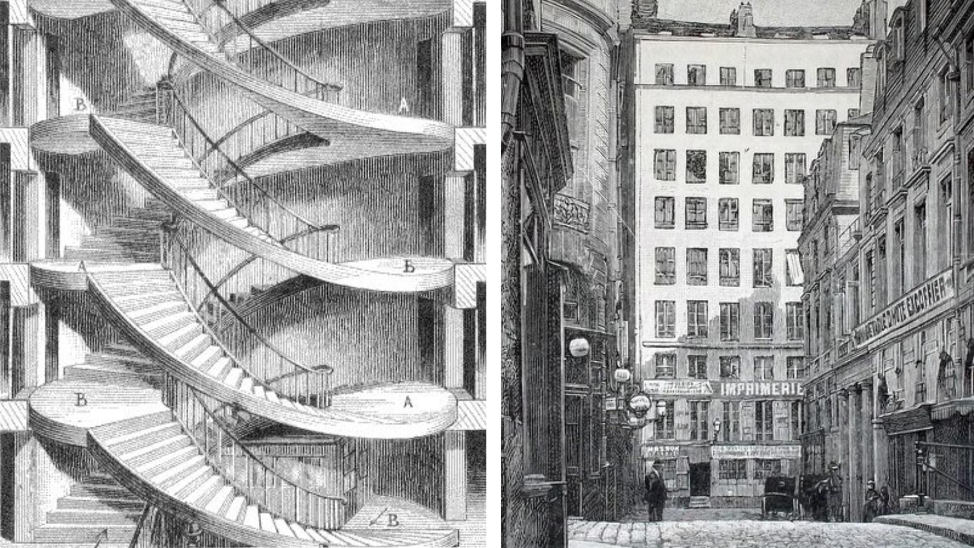 Cet immeuble de la rue de Valois (1er arrondissement) avec son impressionnant escalier à double révolution a longtemps été l’un des plus hauts de la capitale avec ses 9 étages.