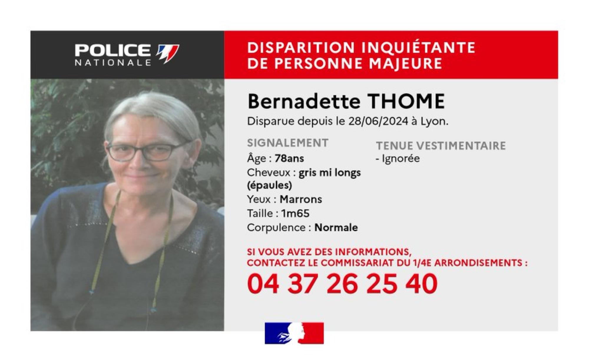 Lyon : un appel à témoins lancé pour retrouver Bernadette, disparue depuis deux mois