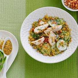 Taboulé au poulet, sauce coco-cacahuètes