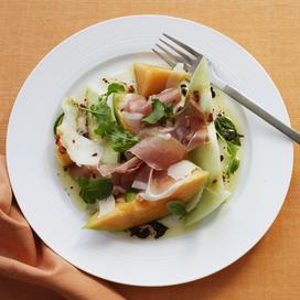Salade de courgettes, melon et jambon