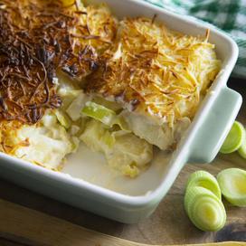 Gratin de noix de Saint-Jacques aux poireaux