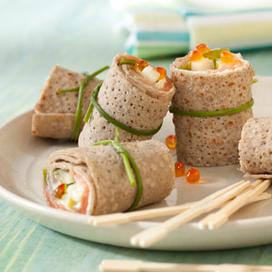 Crêpes au saumon fumé, à la pomme et au concombre