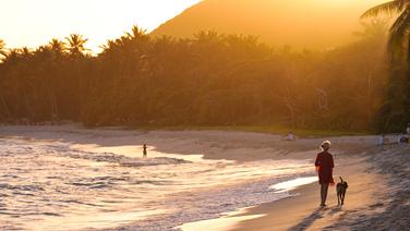La plage familiale de Grand-Bourg, chef-lieu de l'île de Marie-Galante en Guadeloupe.