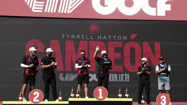 Tyrell Hatton célèbre sa victoire au LIV Golf Andalucia sur le parcours du Real Club Valderrama.