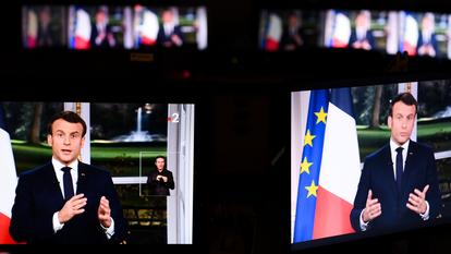 Emmanuel Macron, mardi soir, lors de son allocution pour les vœux aux Français.