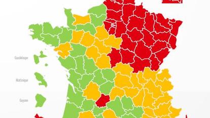 Sur la carte dévoilée par le ministre de la Santé Olivier Véran, la Haute-Corse est placée en rouge.