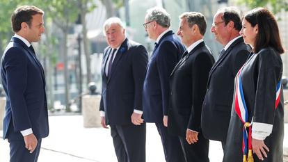 Emmanuel Macron, Gérard Larcher, Richard Ferrand, Nicolas Sarkozy, François Hollande et Anne Hidalgo